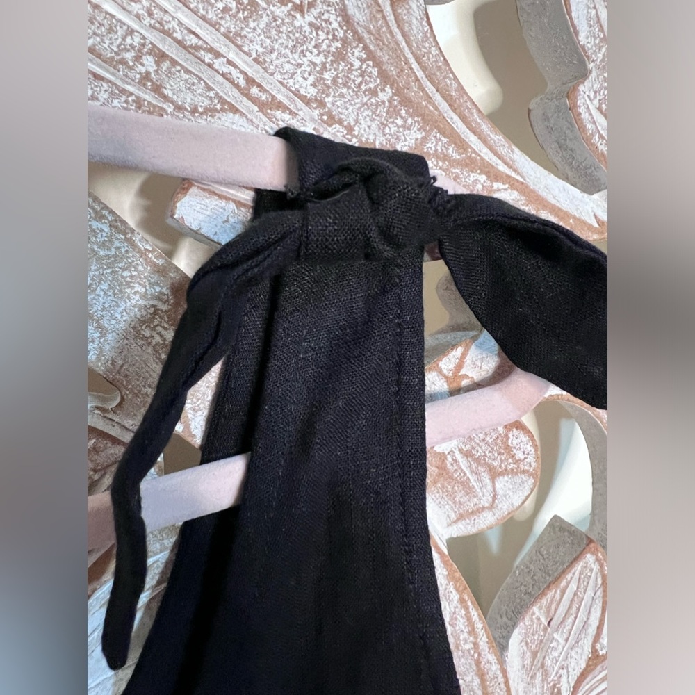 Just In (Brand) Black Linen Romper with Shoulder Ties Button Front Sz L - Picture 4 of 6